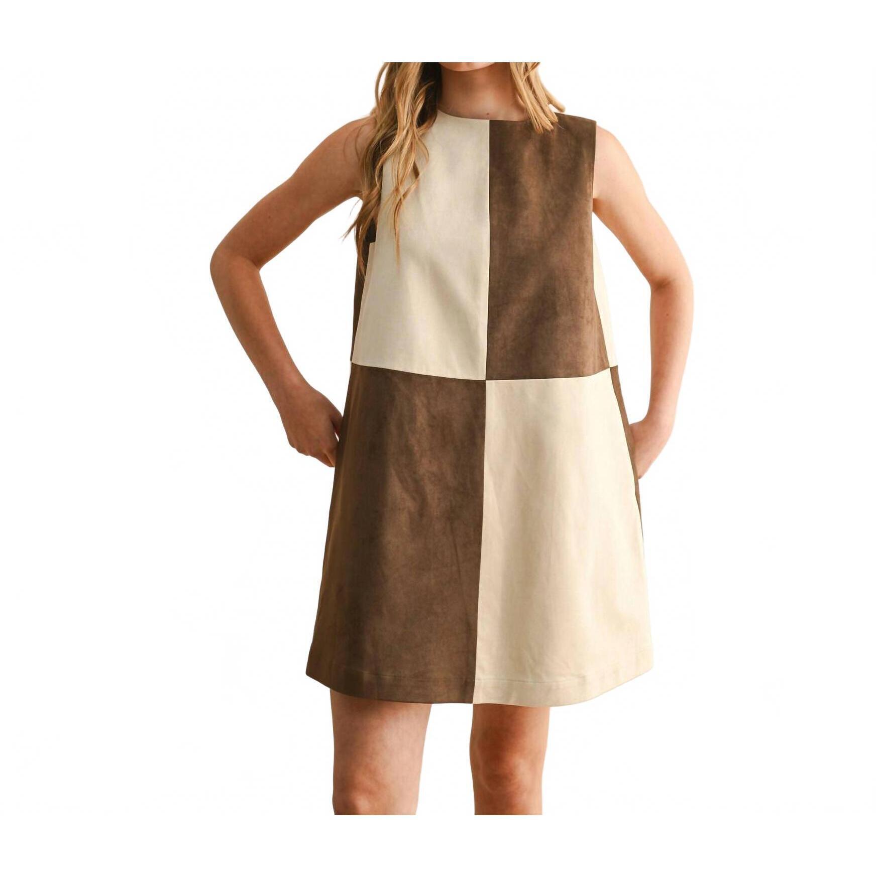 New Miou Muse Ava Suede Mini Shift Dress In Brown